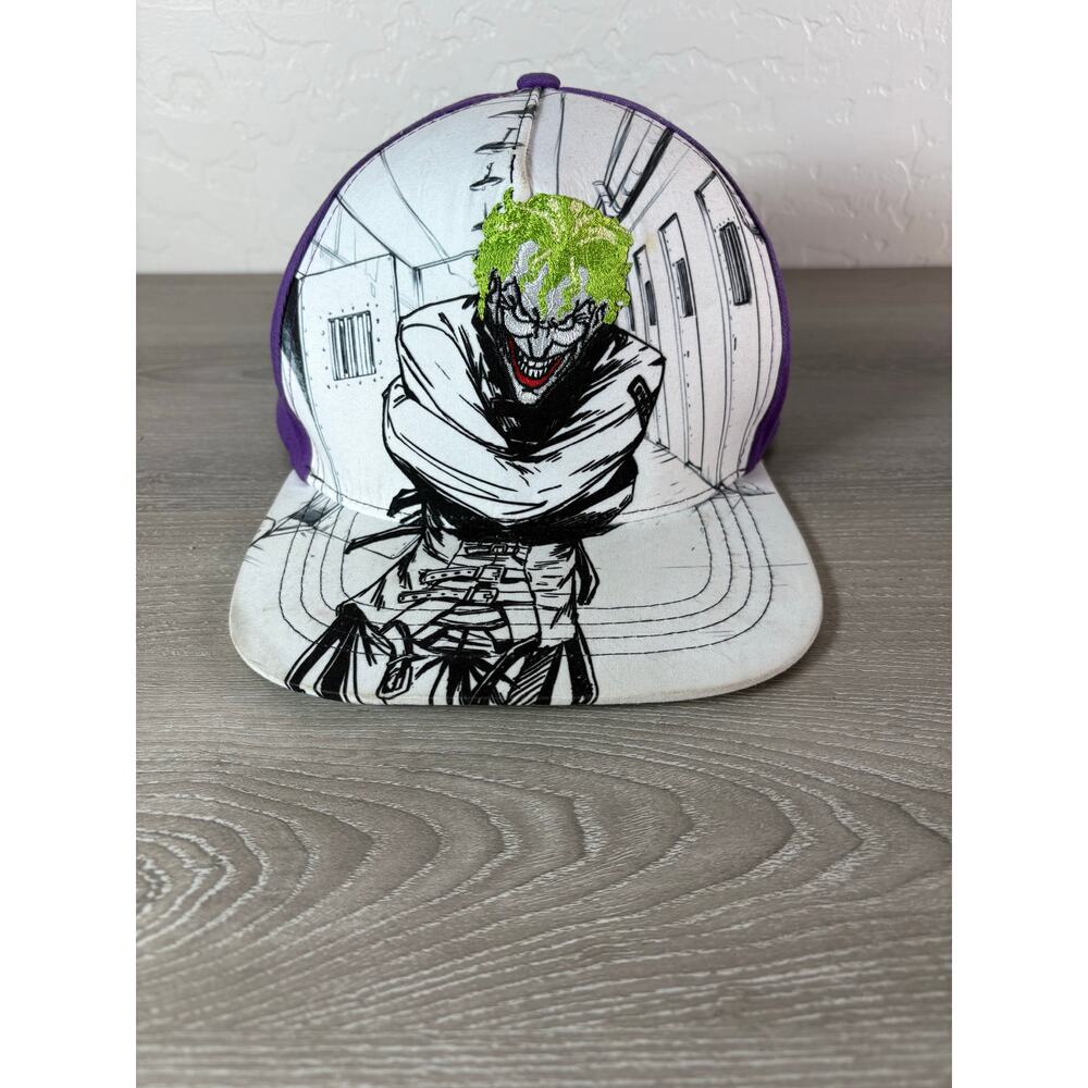 Vintage Six Flags DC‎ Comics The Joker Snapback Hat Purple Green Embroidered Cap